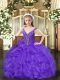 Lavender Organza Lace Up V-neck Sleeveless Floor Length Custom Made Pageant Dress Beading and Ruffles