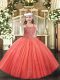 Floor Length Ball Gowns Sleeveless Coral Red Little Girls Pageant Dress Wholesale Lace Up