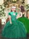 Fashion Sleeveless Tulle Floor Length Lace Up Pageant Dress for Teens in Dark Green with Beading and Ruffles