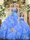 New Style Floor Length Baby Blue Quinceanera Gowns Sweetheart Sleeveless Lace Up