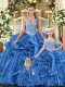 Customized Sleeveless Lace Up Floor Length Beading and Ruffles Sweet 16 Dress