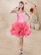 Fine Watermelon Red Lace Up Sweetheart Beading and Ruffles Homecoming Dress Organza Sleeveless