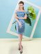 Mini Length Baby Blue Dress for Prom Off The Shoulder Short Sleeves Zipper