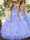 Latest Lavender Backless Quince Ball Gowns Beading and Appliques Sleeveless Floor Length