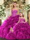 Beautiful Beading and Ruffles Sweet 16 Dress Fuchsia Lace Up Sleeveless Floor Length
