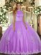Lilac Halter Top Backless Beading and Appliques Quinceanera Gown Sleeveless