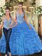 Customized Beading and Ruffles 15 Quinceanera Dress Baby Blue Lace Up Sleeveless Floor Length
