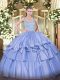 Blue Straps Zipper Beading and Ruffled Layers Sweet 16 Dress Sleeveless