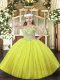 Hot Sale Yellow Sleeveless Beading Floor Length Pageant Gowns For Girls