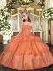 Trendy Organza Straps Sleeveless Lace Up Beading and Ruffled Layers Child Pageant Dress in Orange