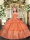Trendy Organza Straps Sleeveless Lace Up Beading and Ruffled Layers Child Pageant Dress in Orange