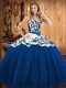 Edgy Blue Quince Ball Gowns Military Ball and Sweet 16 and Quinceanera with Embroidery Sweetheart Sleeveless Lace Up