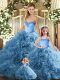Teal Lace Up Quinceanera Gowns Beading Sleeveless Floor Length