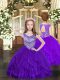 Purple Ball Gowns Tulle Scoop Sleeveless Beading and Ruffles Floor Length Lace Up Kids Formal Wear