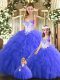Top Selling Blue Sleeveless Floor Length Beading and Ruffles Lace Up Vestidos de Quinceanera