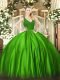 Beauteous Green Ball Gowns Taffeta V-neck Sleeveless Beading Floor Length Zipper Ball Gown Prom Dress