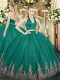 Traditional Appliques Sweet 16 Dresses Dark Green Zipper Sleeveless Floor Length