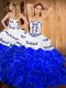 Classical Floor Length Ball Gowns Sleeveless Blue And White Sweet 16 Dress Lace Up