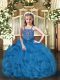 Blue Pageant Dress Toddler Party and Quinceanera with Beading and Ruffles Straps Sleeveless Lace Up