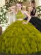 Captivating Olive Green Halter Top Backless Beading and Ruffles Quinceanera Dresses Sleeveless