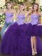 Affordable Purple Quinceanera Gown Military Ball and Sweet 16 and Quinceanera with Beading and Ruffles Sweetheart Sleeveless Lace Up
