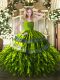 Great Sleeveless Floor Length Beading and Ruffles Zipper 15 Quinceanera Dress with Olive Green