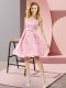Classical Watermelon Red Lace Zipper Quinceanera Court Dresses Sleeveless Knee Length Bowknot