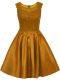 Brown A-line Satin Scoop Sleeveless Lace Mini Length Zipper Dama Dress