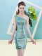 Romantic Mini Length Aqua Blue Prom Dresses One Shoulder Sleeveless Zipper