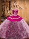Fancy Multi-color Ball Gowns Sweetheart Sleeveless Satin and Fabric With Rolling Flowers With Train Sweep Train Lace Up Embroidery 15th Birthday Dress