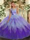 Sophisticated Organza Scoop Sleeveless Backless Beading and Ruffles Ball Gown Prom Dress in Multi-color
