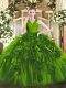 Floor Length Olive Green Ball Gown Prom Dress V-neck Sleeveless Zipper