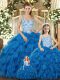 Organza Sleeveless Floor Length Vestidos de Quinceanera and Beading and Ruffles