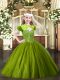 Olive Green Ball Gowns Beading Little Girl Pageant Gowns Lace Up Tulle Sleeveless Floor Length