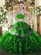 Green Two Pieces Beading and Ruffles Sweet 16 Dresses Backless Tulle Sleeveless Floor Length