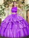 Amazing Sleeveless Criss Cross Floor Length Ruffled Layers Vestidos de Quinceanera