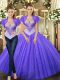 Floor Length Lace Up Vestidos de Quinceanera Purple for Military Ball and Sweet 16 and Quinceanera with Beading