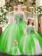 Fantastic Green Ball Gowns Organza Strapless Sleeveless Beading and Ruffles Floor Length Lace Up Quinceanera Gowns