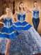 Multi-color Strapless Lace Up Embroidery Quince Ball Gowns Sweep Train Sleeveless