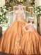 Dramatic Floor Length Orange Red Sweet 16 Dresses Tulle Sleeveless Beading