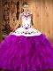 Exquisite Fuchsia Lace Up Sweet 16 Dresses Embroidery and Ruffles Sleeveless Floor Length