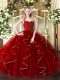 Wine Red Organza Zipper Vestidos de Quinceanera Sleeveless Floor Length Ruffles