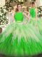 Excellent Multi-color Sleeveless Floor Length Lace and Ruffles Zipper Quince Ball Gowns
