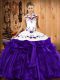 Graceful Purple Ball Gowns Embroidery and Ruffled Layers Sweet 16 Dress Lace Up Organza Sleeveless Floor Length