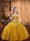 Gold Straps Neckline Embroidery Pageant Dress for Teens Sleeveless Lace Up
