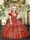 Sleeveless Floor Length Beading and Ruffled Layers Lace Up Pageant Dress for Girls with Coral Red
