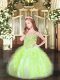 Yellow Green Sleeveless Floor Length Appliques and Ruffles Lace Up Kids Formal Wear
