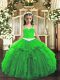 Green Lace Up Straps Appliques and Ruffles Little Girl Pageant Dress Tulle Sleeveless