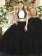Tulle Halter Top Sleeveless Backless Ruching Sweet 16 Dresses in Black  Tulle Halter Top Sleeveless Backless Ruching Sweet 16 Dresses in Black