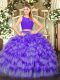 Modern Eggplant Purple Zipper Scoop Ruffled Layers Quinceanera Gowns Tulle Sleeveless